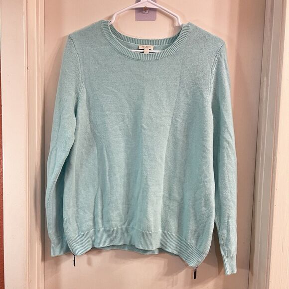 Talbots Wool Blend Crew Neck Textured Sweater size Lp Light Blue Zip Detail - Picture 1 of 7